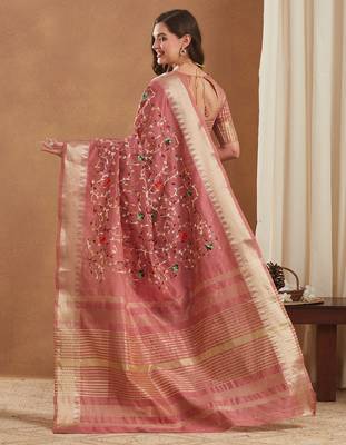 assam cotton art silk embroidered zari temple border saree with blouse. 4