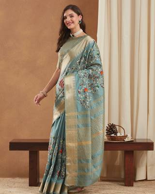 assam cotton art silk embroidered zari temple border saree with blouse. 2
