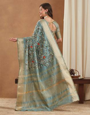 assam cotton art silk embroidered zari temple border saree with blouse. 3