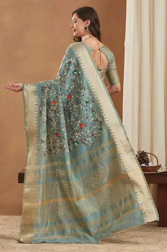 assam cotton art silk embroidered zari temple border saree with blouse.