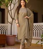  Light Green Rayon Embroidery Work Straight Kurta Pant and Dupatta Set