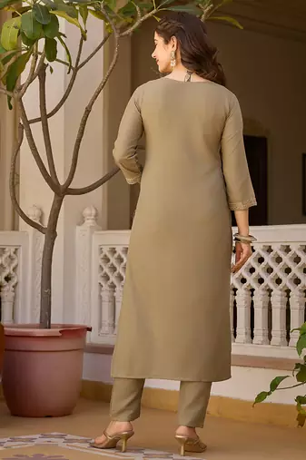  Light Green Rayon Embroidery Work Straight Kurta Pant and Dupatta Set