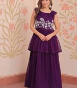 Purple designer faux blooming embroidered gown with bead work & canvas patta