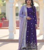 Purple star georgette embroidered gown with fancy neck & designer fendi dupatta