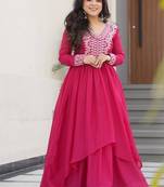 Pink star georgette beads and sequins embroidered work gown