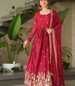 Maroon chinnon sequence embroidered gown