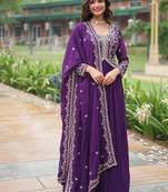Purple faux blooming gown with sequins-multi embroidery