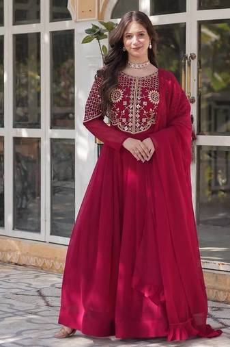 Pink premium designer readymade gown with dupatta collection