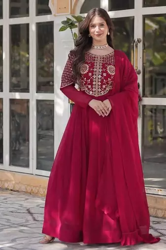 Pink premium designer readymade gown with dupatta collection