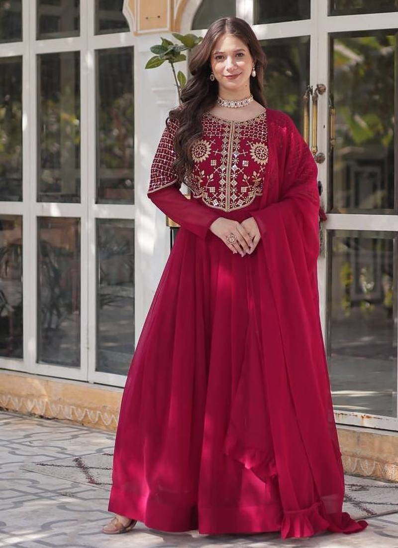 Pink premium designer readymade gown with dupatta collection