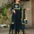 Teal luxury designer faux blooming georgette gown with zari & sequin embroidery