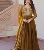 Green embroidered chiffon anarkali set with dupatta