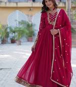 Pink sequin embroidered georgette anarkali set