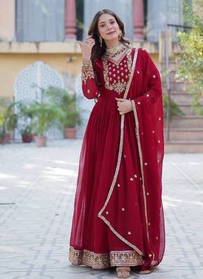 Maroon sequin embroidered georgette anarkali set 1