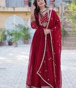 Maroon sequin embroidered georgette anarkali set