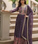 Purple faux georgette embroidered sequins anarkali suit festive wear