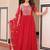 Red faux blooming embroidered gown set with designer dupatta