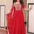 Red faux blooming embroidered gown set with designer dupatta