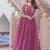 Pink crunchy silk thread embroidered koti anarkali gown festive wear