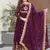 Wine luxury designer faux blooming georgette gown with zari & sequin embroidery
