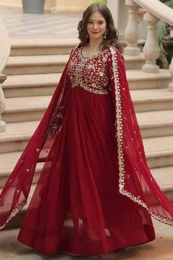 Eilara maroon festival special sequins embroideres gown with dupatta