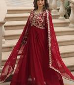 Eilara maroon festival special sequins embroideres gown with dupatta