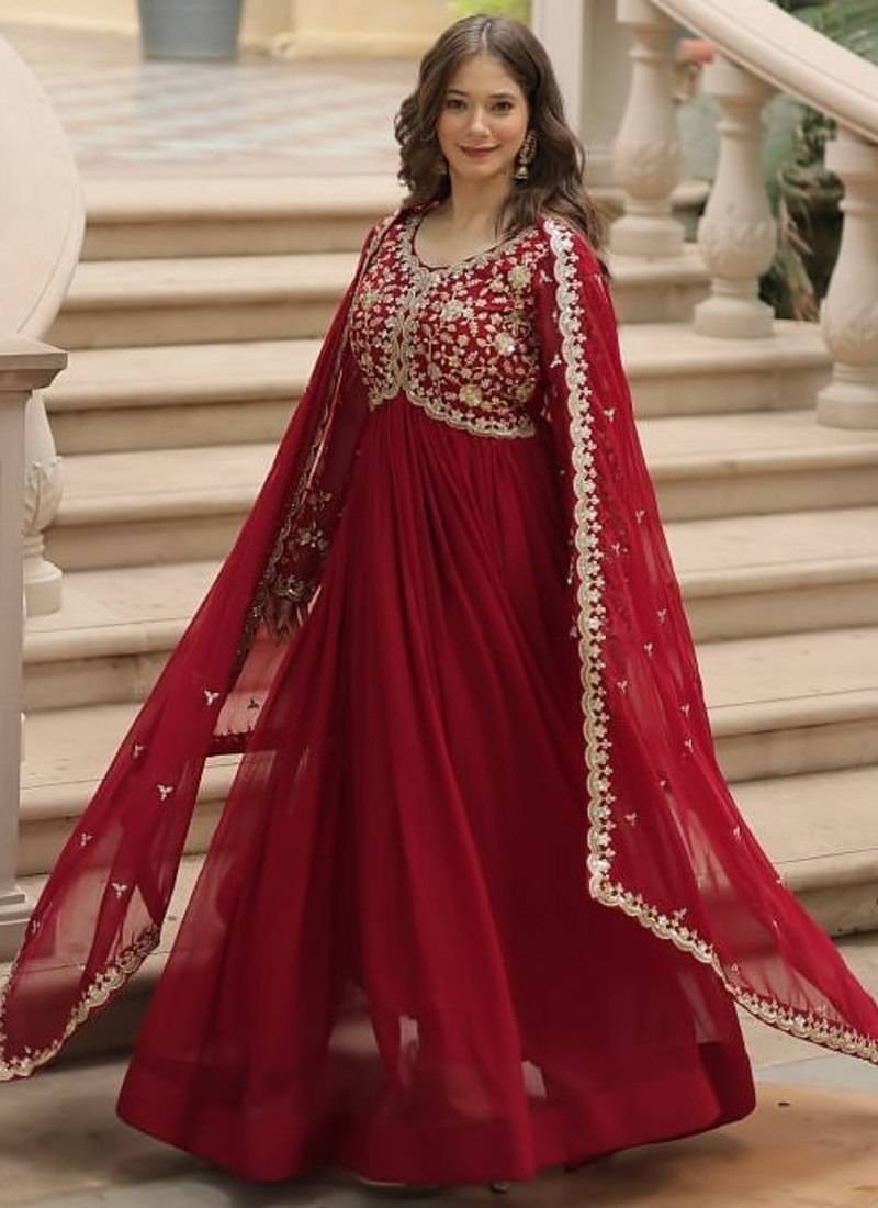 Eilara maroon festival special sequins embroideres gown with dupatta