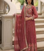 Peach faux georgette embroidered sequins anarkali suit festive wear