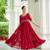 Red designer faux blooming embroidered gown with bead work