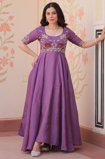 Purple gold crush embroidered gown