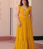 Yellow faux blooming embroidered work gown