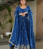 Blue chinnon sequence embroidered gown