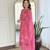 Pink  Rayon Printed Work Flared Kurta Pant and Dupatta Set
