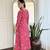 Pink  Rayon Printed Work Flared Kurta Pant and Dupatta Set