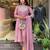 Pink chinon Embroidery Work Flared Kurta Pant and Dupatta Set