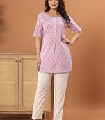 Pink Floral printed pure cotton round neck tunic