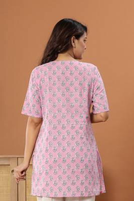 Pink Floral printed  cotton round neck tunic 2