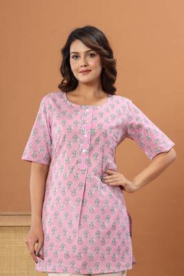 Pink Floral printed  cotton round neck tunic 4