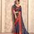 navy blue with red border art silk blend & foil print casual wear saree