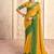 mustard with green border art silk blend with foil print casual wear saree