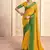 mustard with green border art silk blend with foil print casual wear saree