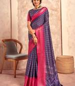 plum with rani pink border art silk blend with foil print casual wear saree