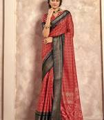 red with black border art silk blend with foil print casual wear saree