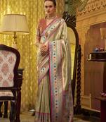 cream tissue silk blend with zari weaving festival wear saree