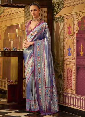 blue tissue silk blend with zari weaving festival wear saree 1