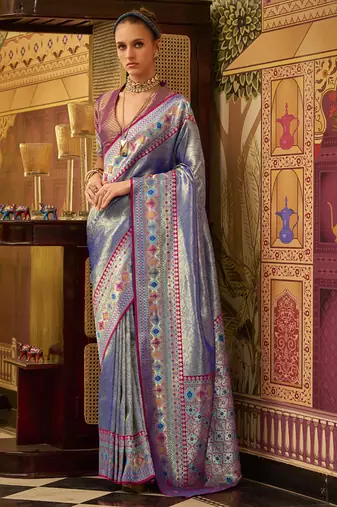 blue tissue silk blend with zari weaving festival wear saree
