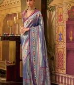 blue tissue silk blend with zari weaving festival wear saree