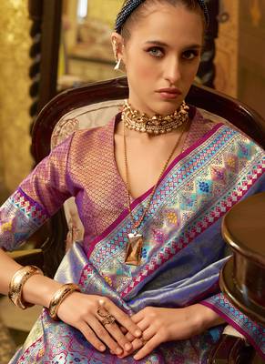 blue tissue silk blend with zari weaving festival wear saree 2