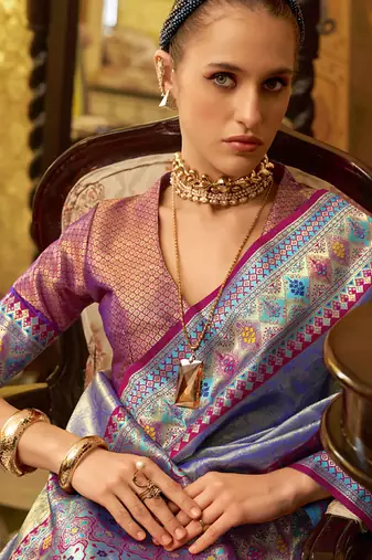 blue tissue silk blend with zari weaving festival wear saree