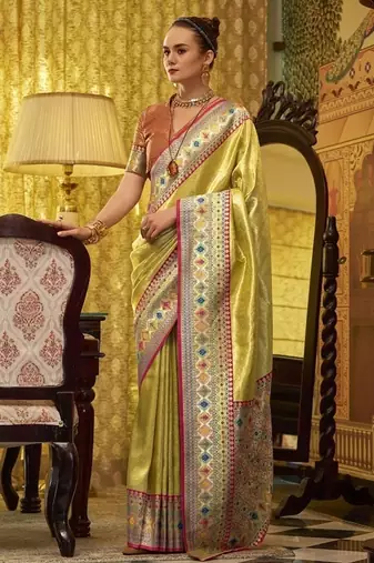 lemon tissue silk blend with zari weaving festival wear saree
